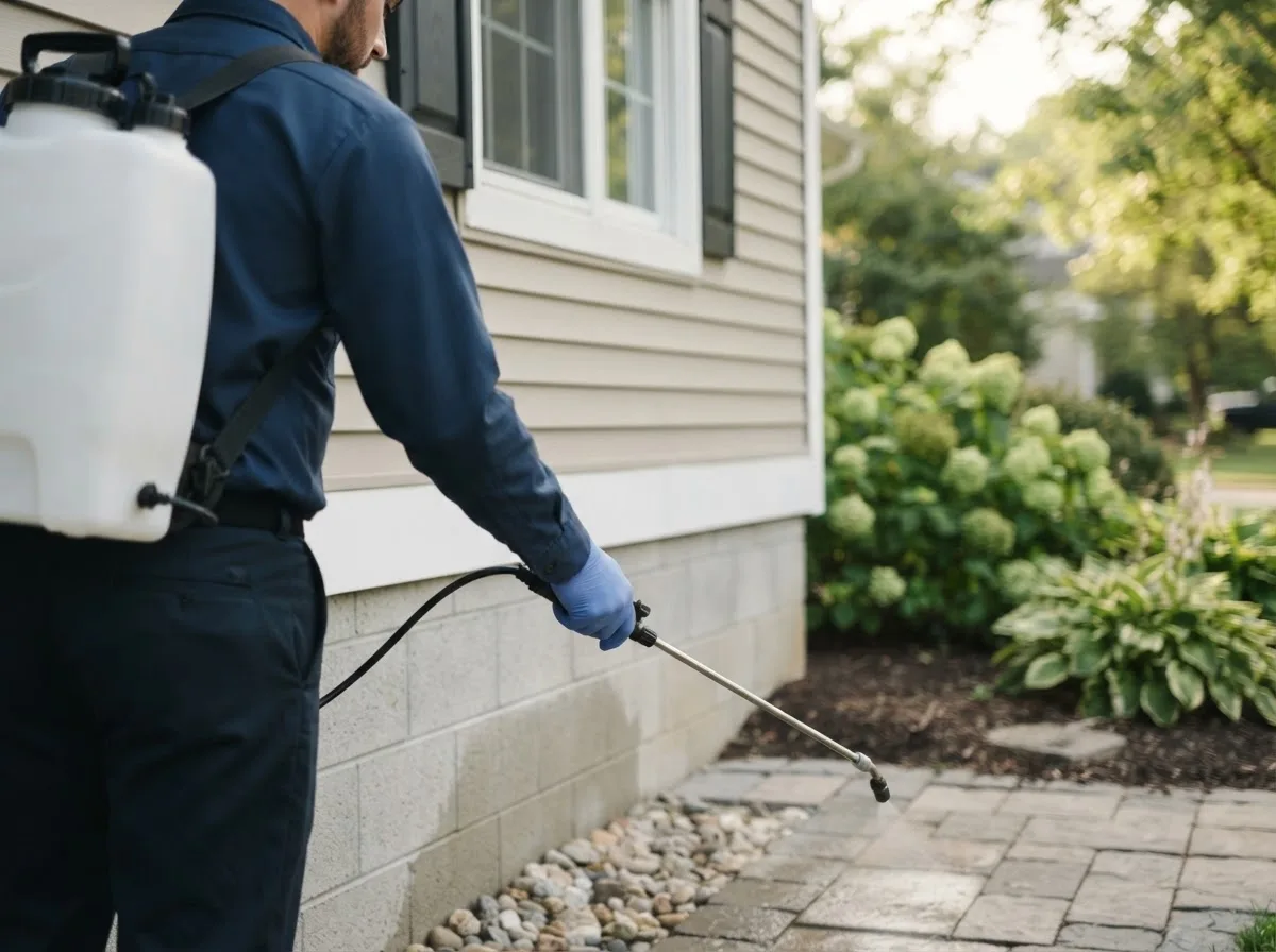 Pest control technician inspecting a home in Fellsmere, FL